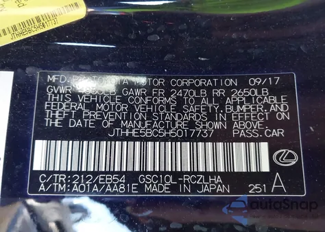 2017 Lexus Rc 350 from USA, damaged, VIN JTHHE5BC5H5017737